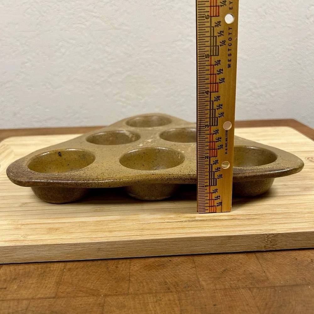 Vintage Studio Pottery Handmade Signed Muffin Pan 10.5